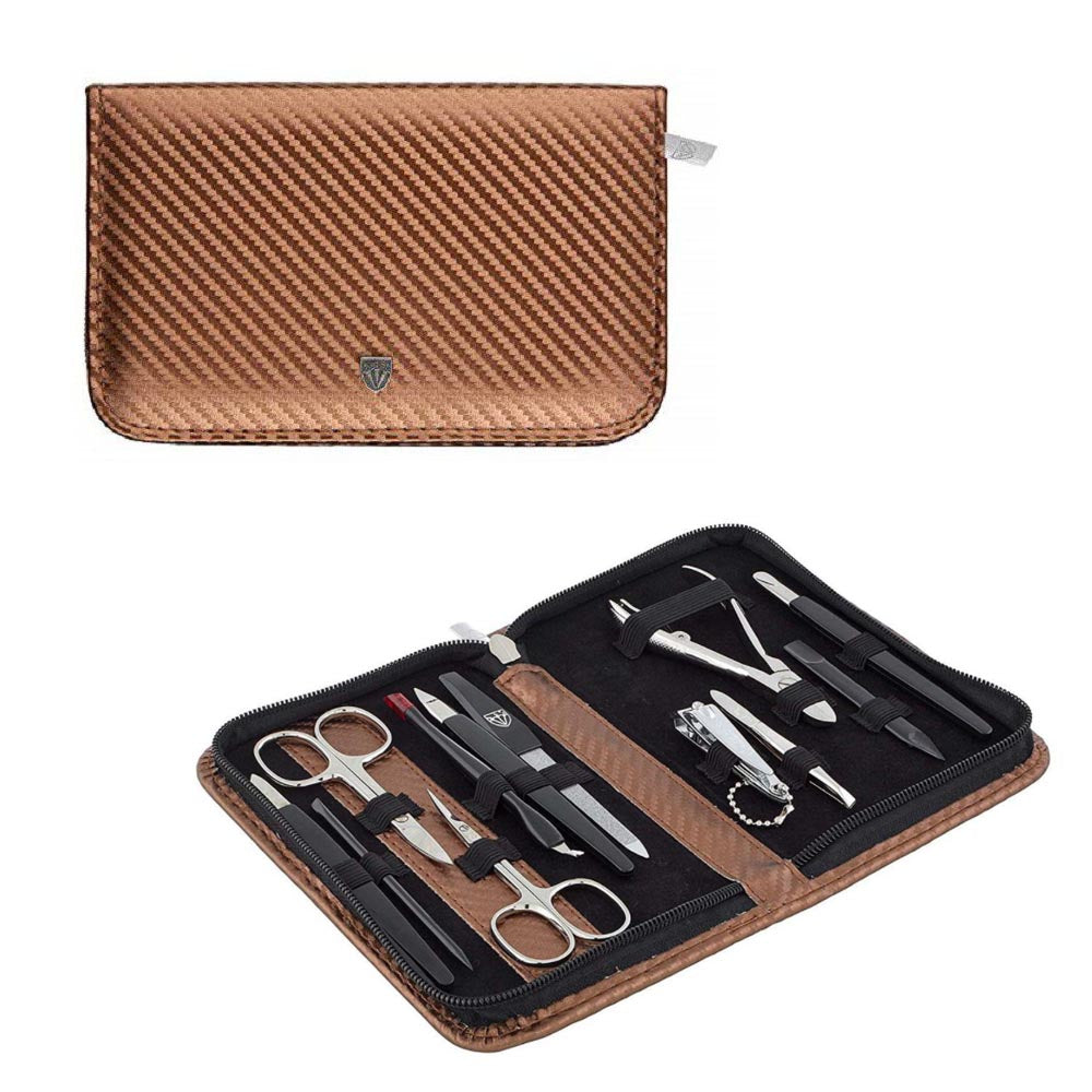Kellermann Mani/Pedi Set Extra-Fine Steel in Carbon Copper Material Case 6205 F N - 12 Piece