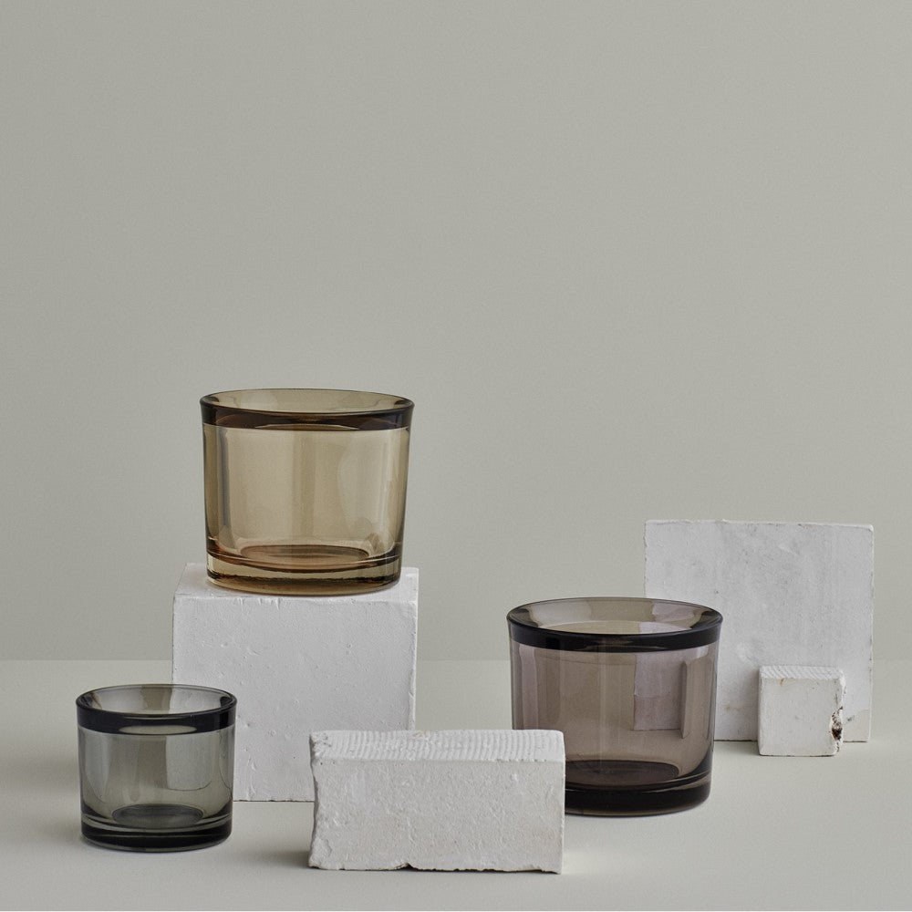 Blomus Tealight Candle Holder: Smoky-Grey Tinted Glass MIMO 8x9cm Set of 6