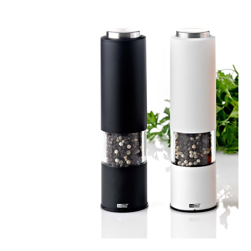 AdHoc Salt & Pepper Electric Grinder Set of 2: 1x Black/1x White Grinder