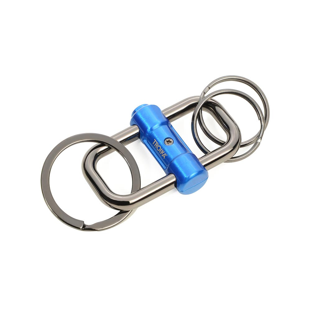 TROIKA Keyring with Quick-Release Slide Lock and 3 Rings - Blue