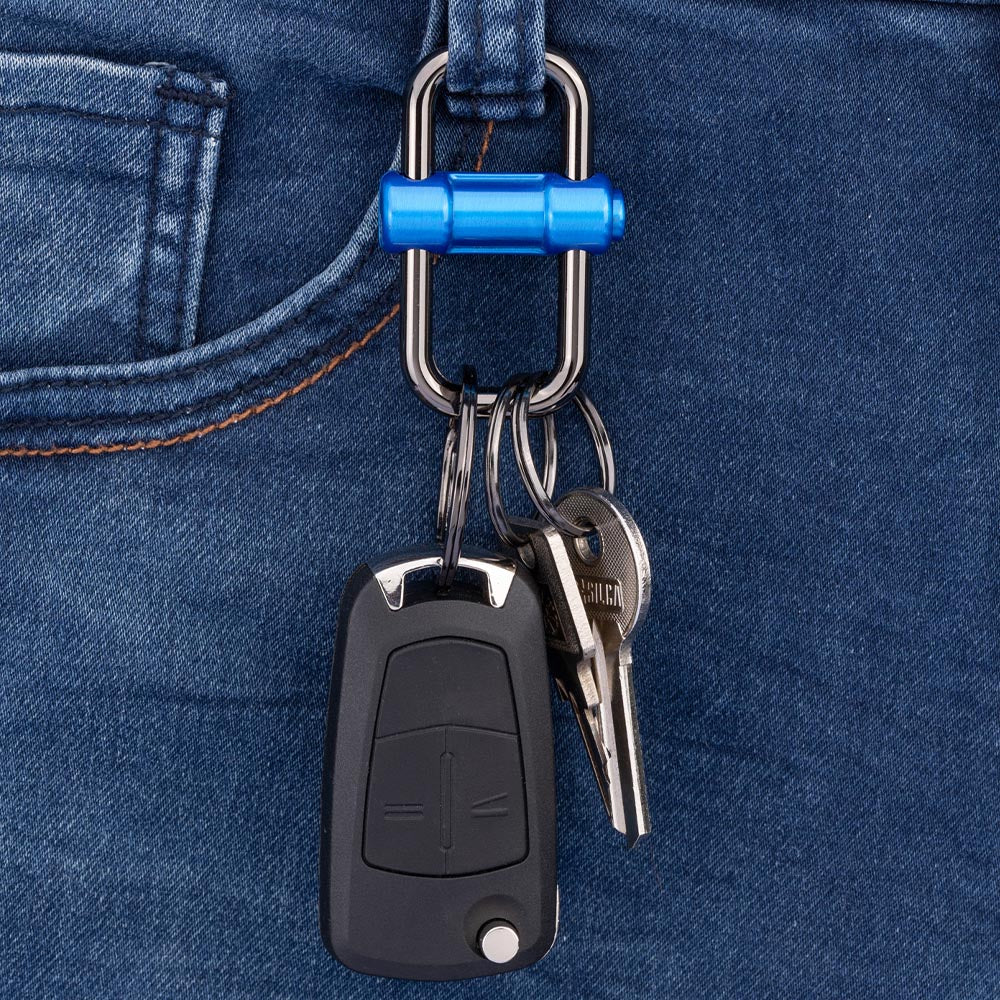 TROIKA Keyring with Quick-Release Slide Lock and 3 Rings - Blue