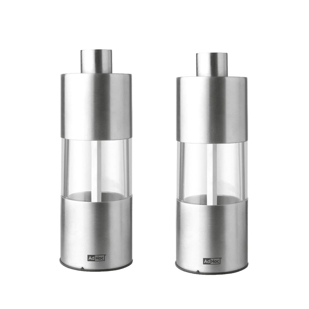 AdHoc Salt & Pepper Grinder Set of 2: Steel/Clear German Brand 4.5x13cm