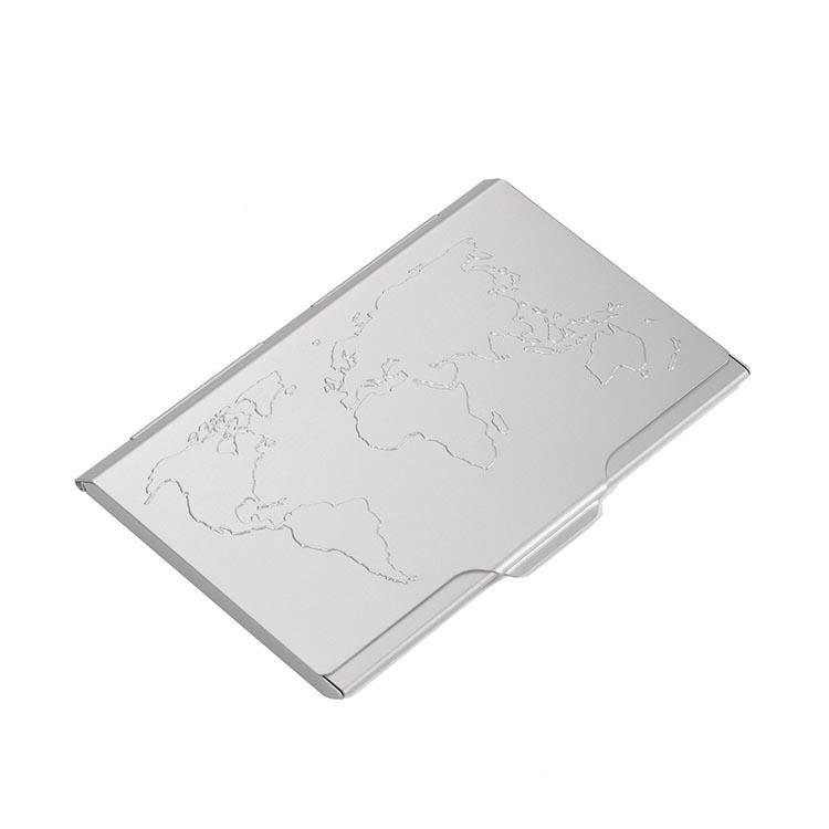 TROIKA Business Card Case with Embossed World Map - Silver