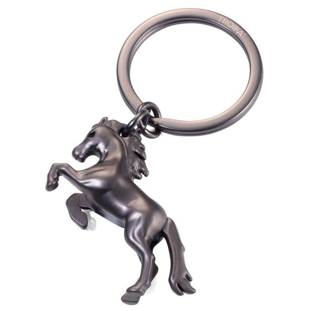 TROIKA Keyring Wild Horse on Chrome Split Keyring WILD HORSE Gunmetal Grey