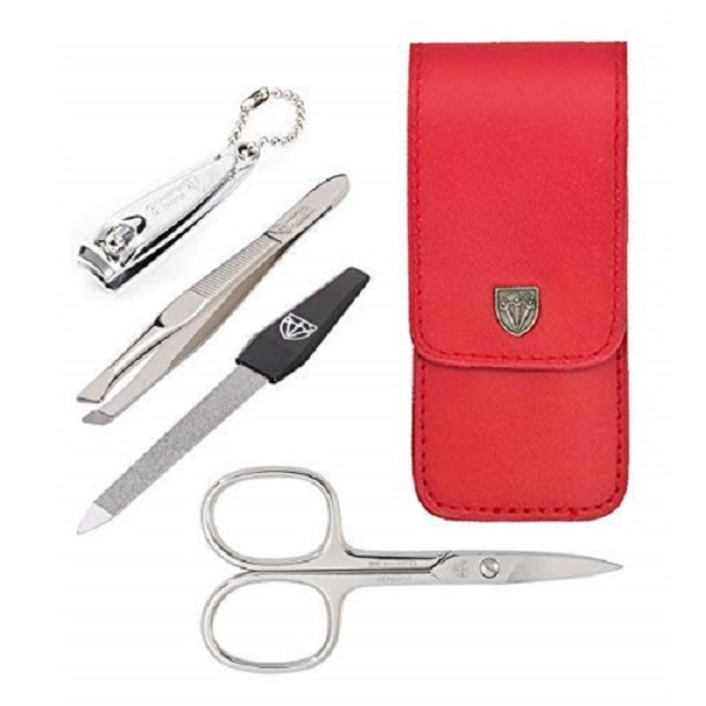 Kellermann 3 Swords Manicure Set: 4 Nail Tools in a Red Faux Leather Case 56779 MC N