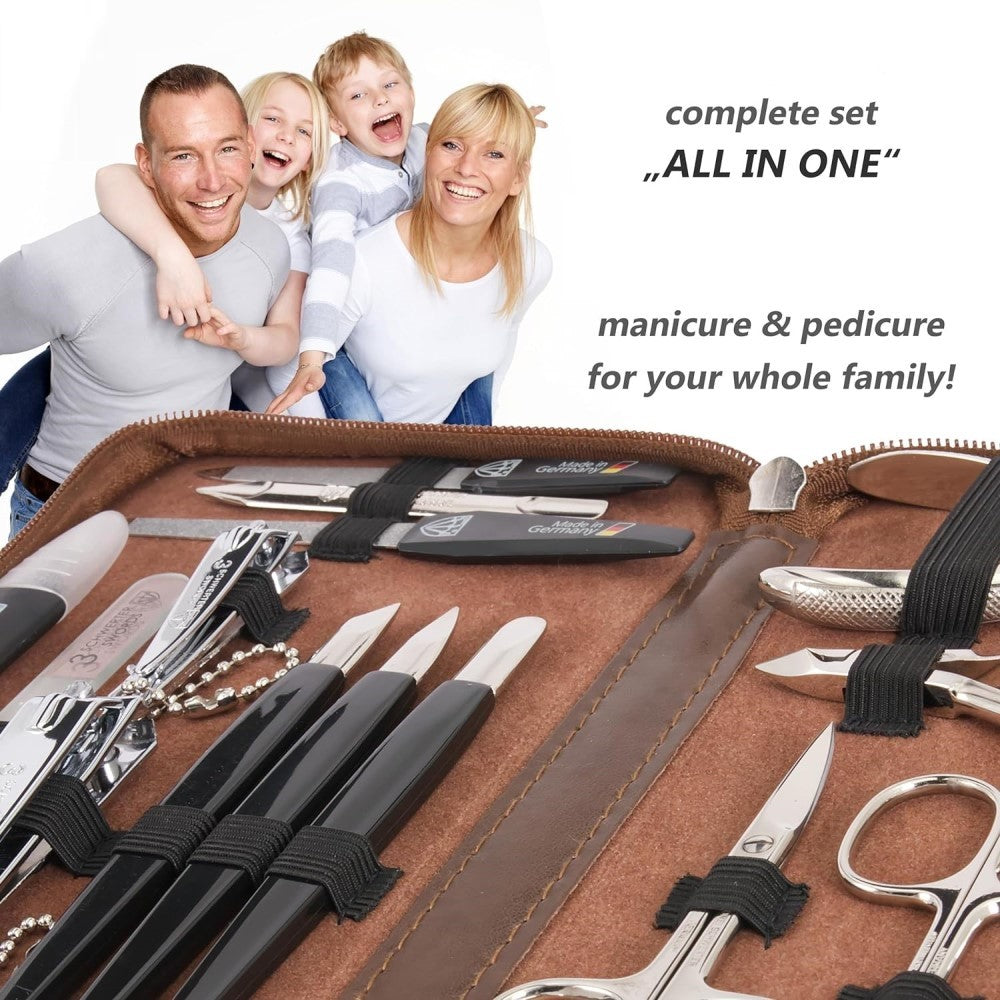 Kellermann Swords Manicure Set: 16 Premium Nail Tools in Brown Leather Look Case 9205 P N