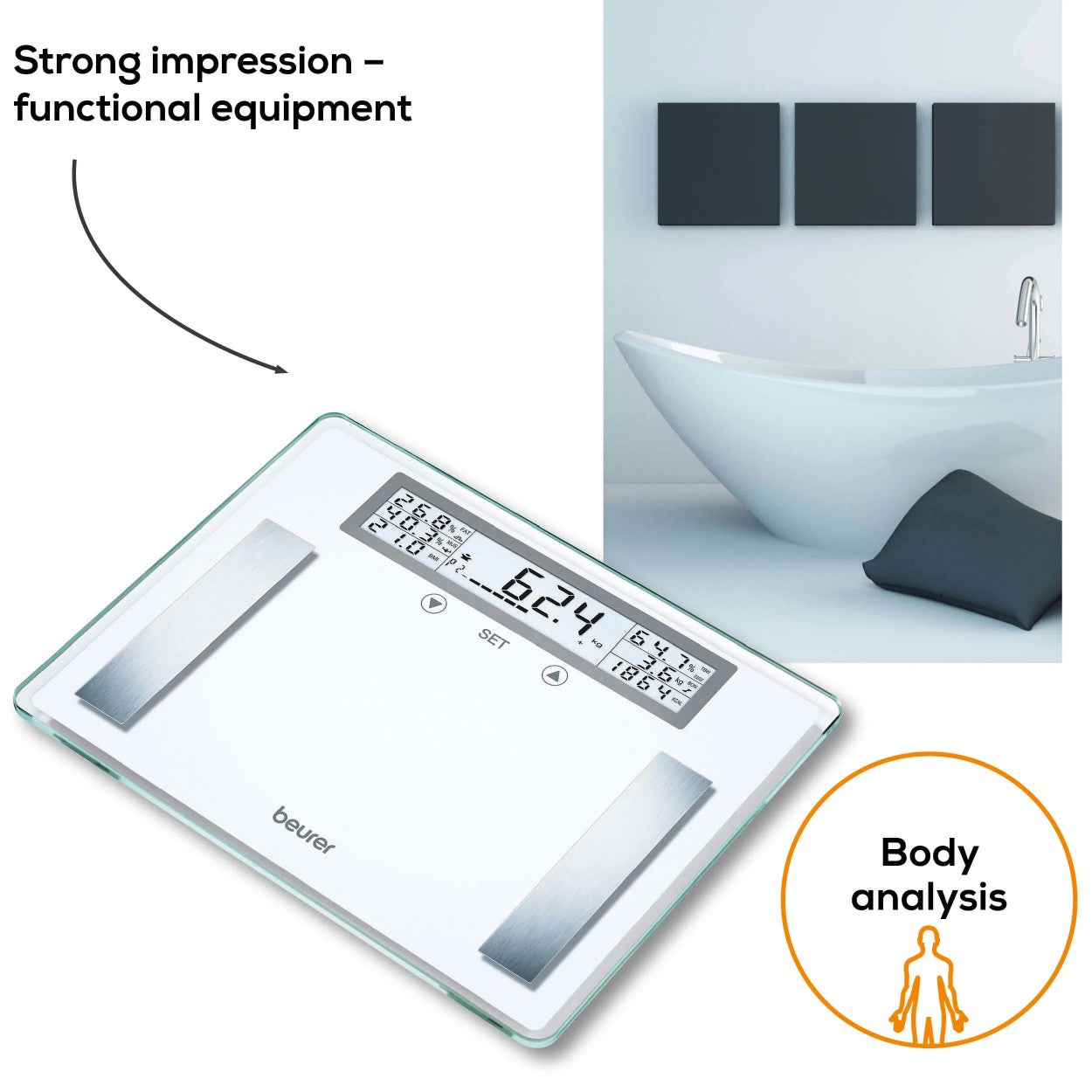 Beurer BG 51 XXL Diagnostic Bathroom Scale | BMI, Fat, Water, Muscle, Bone Mass, AMR | Weight to 200kg
