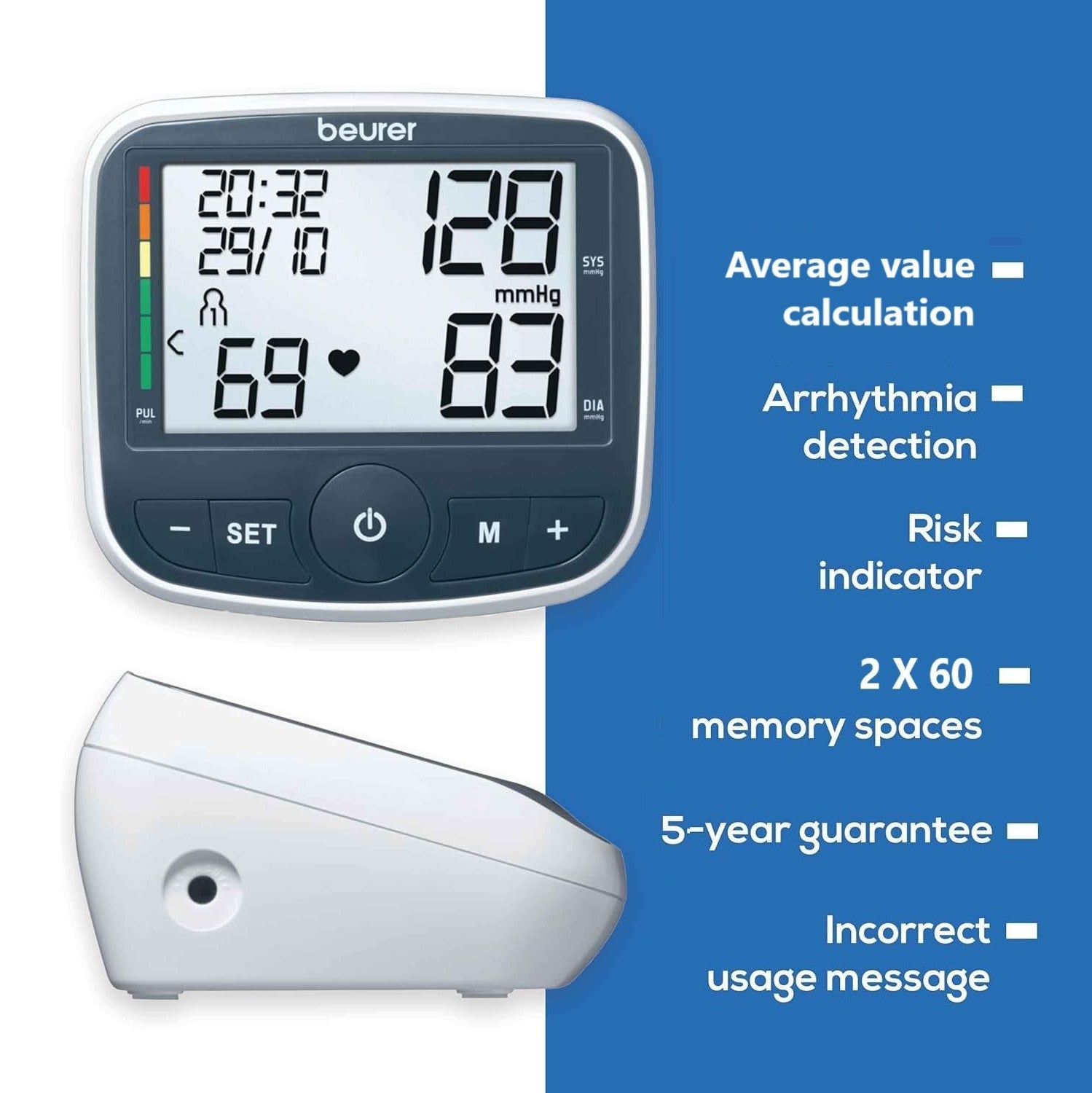 Beurer Germany BM 40 Upper Arm Blood Pressure Monitor: XL Display, Arrythmia & Risk Alerts