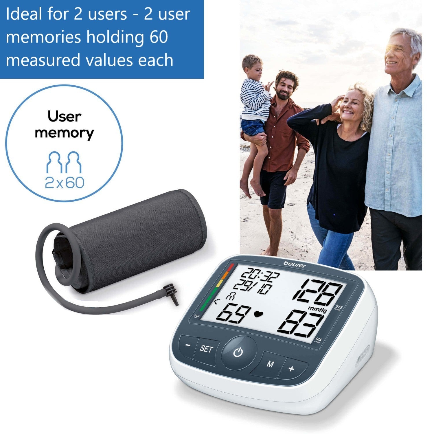 Beurer Germany BM 40 Upper Arm Blood Pressure Monitor: XL Display, Arrythmia & Risk Alerts