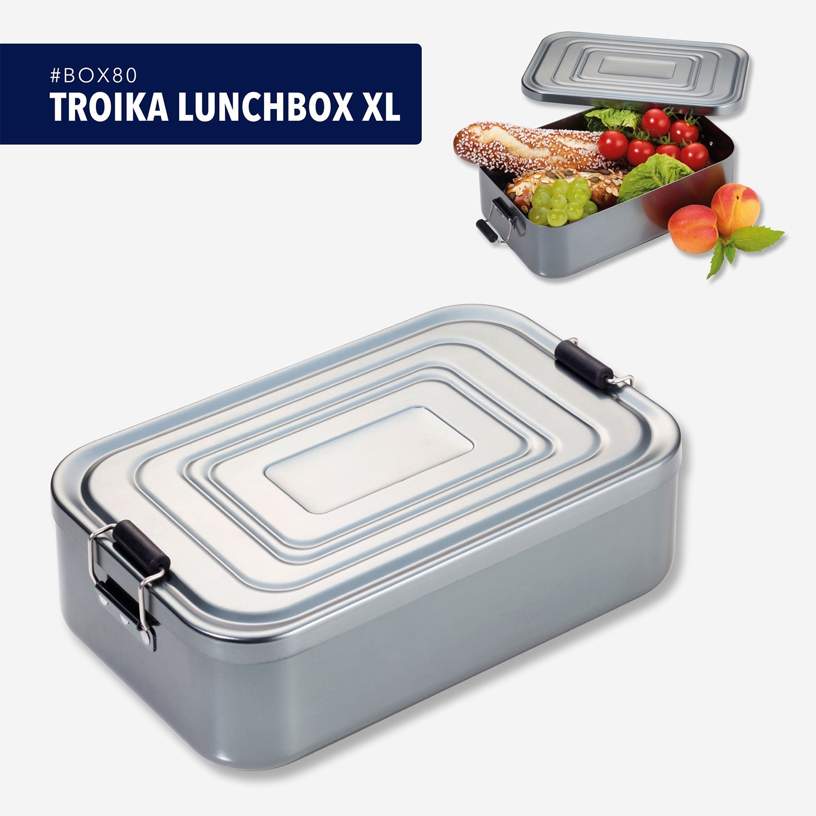 TROIKA Germany XL Aluminium Lunchbox | Removable Divider | Clip-Lock