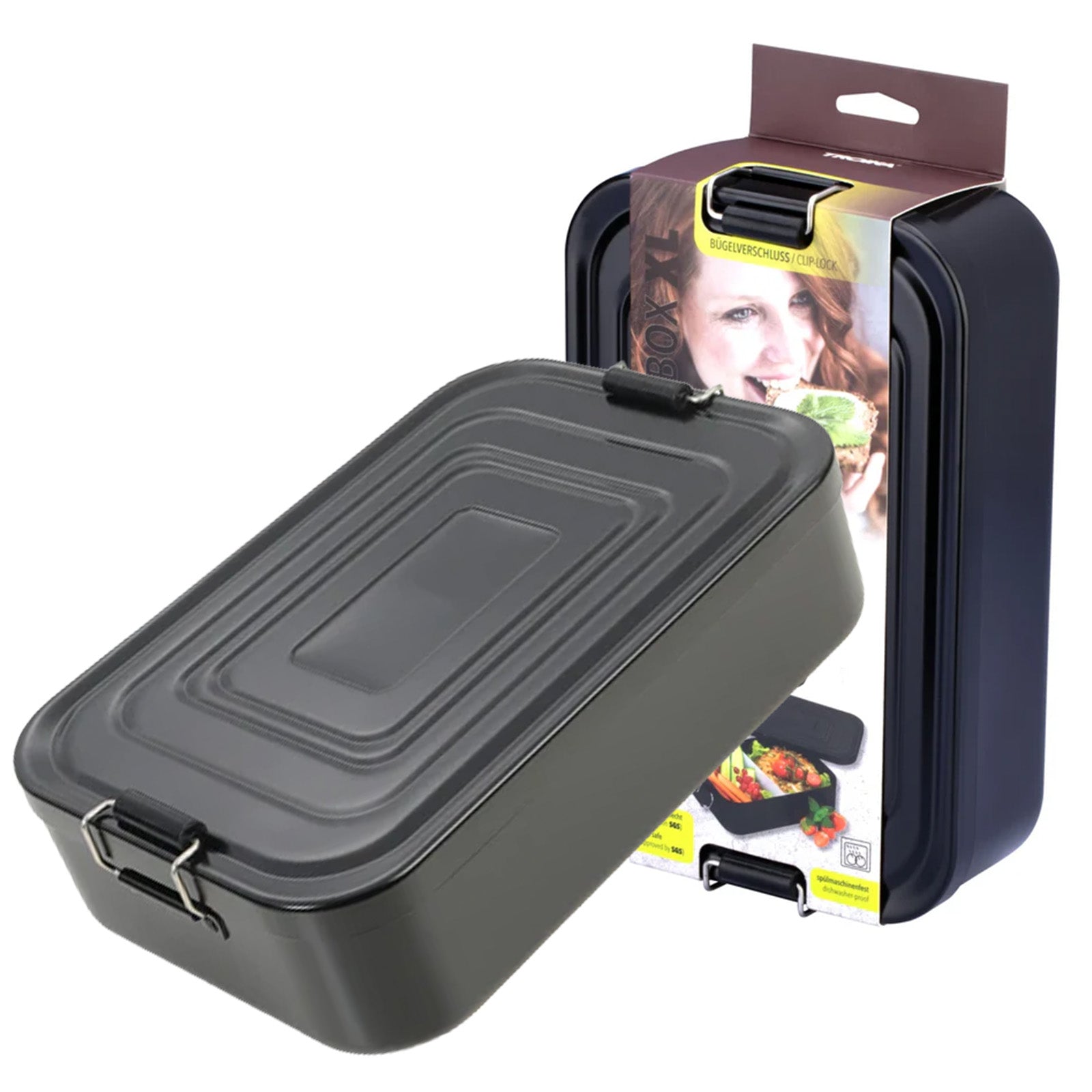 TROIKA Germany XL Lunchbox | Clip-Lock Aluminium | Removable Divider
