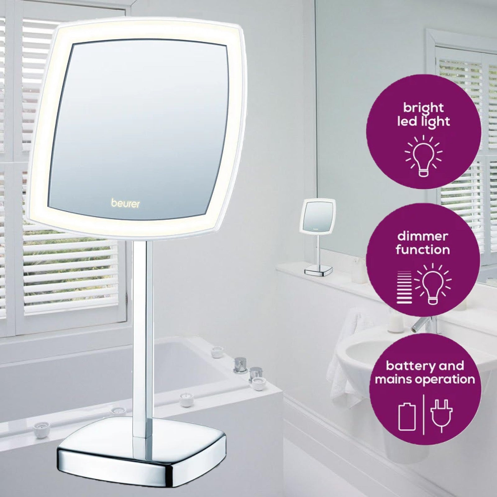 Beurer Germany BS 99 LED Cosmetic Mirror | 5X Magnification. Bright Adjustable LED Light | Precise Makeup & Grooming