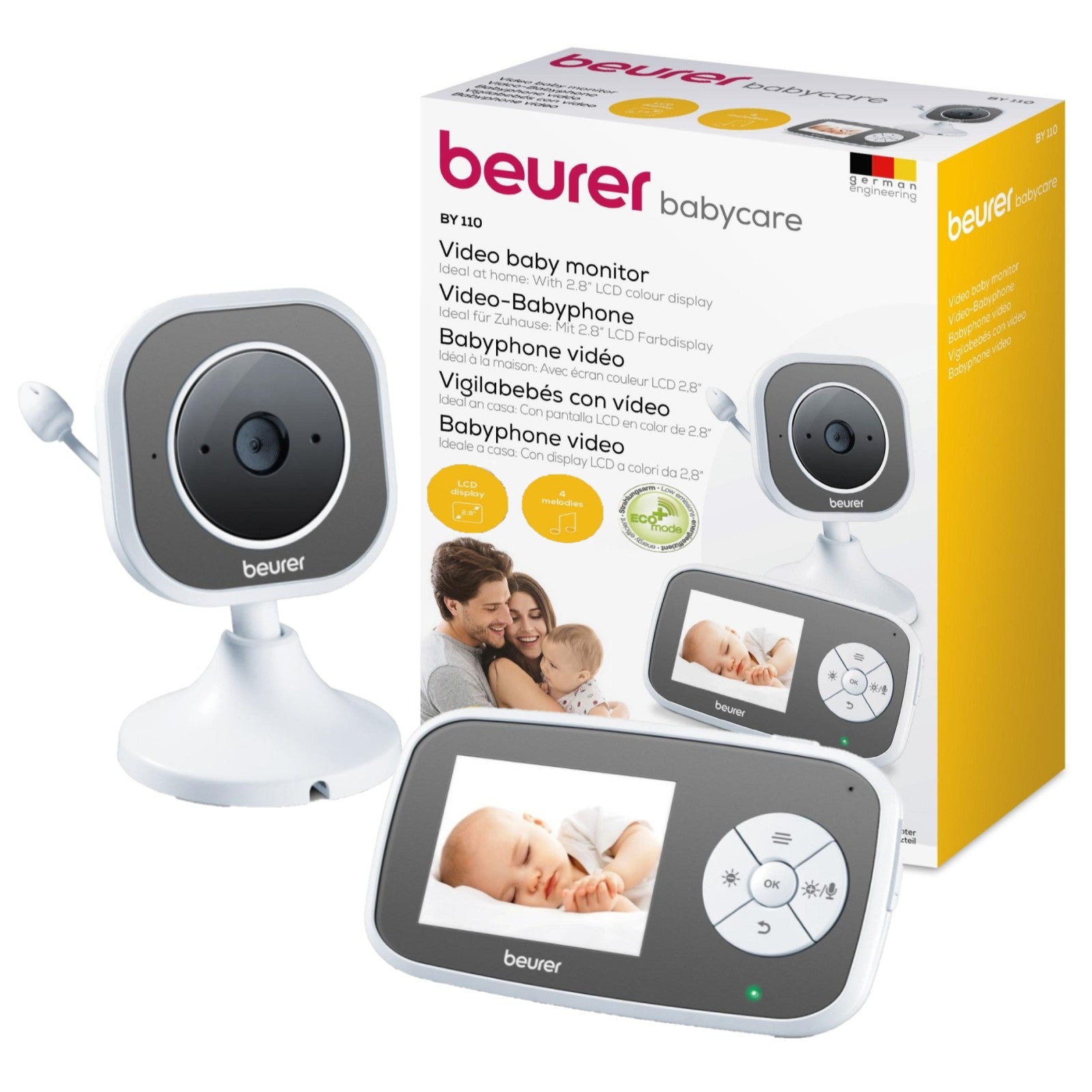 Beurer Video Baby Monitor BY 110 Day & Infrared Night Vision, 2.8" LCD Colour Display, ECO+ Mode, 2-Way Intercom