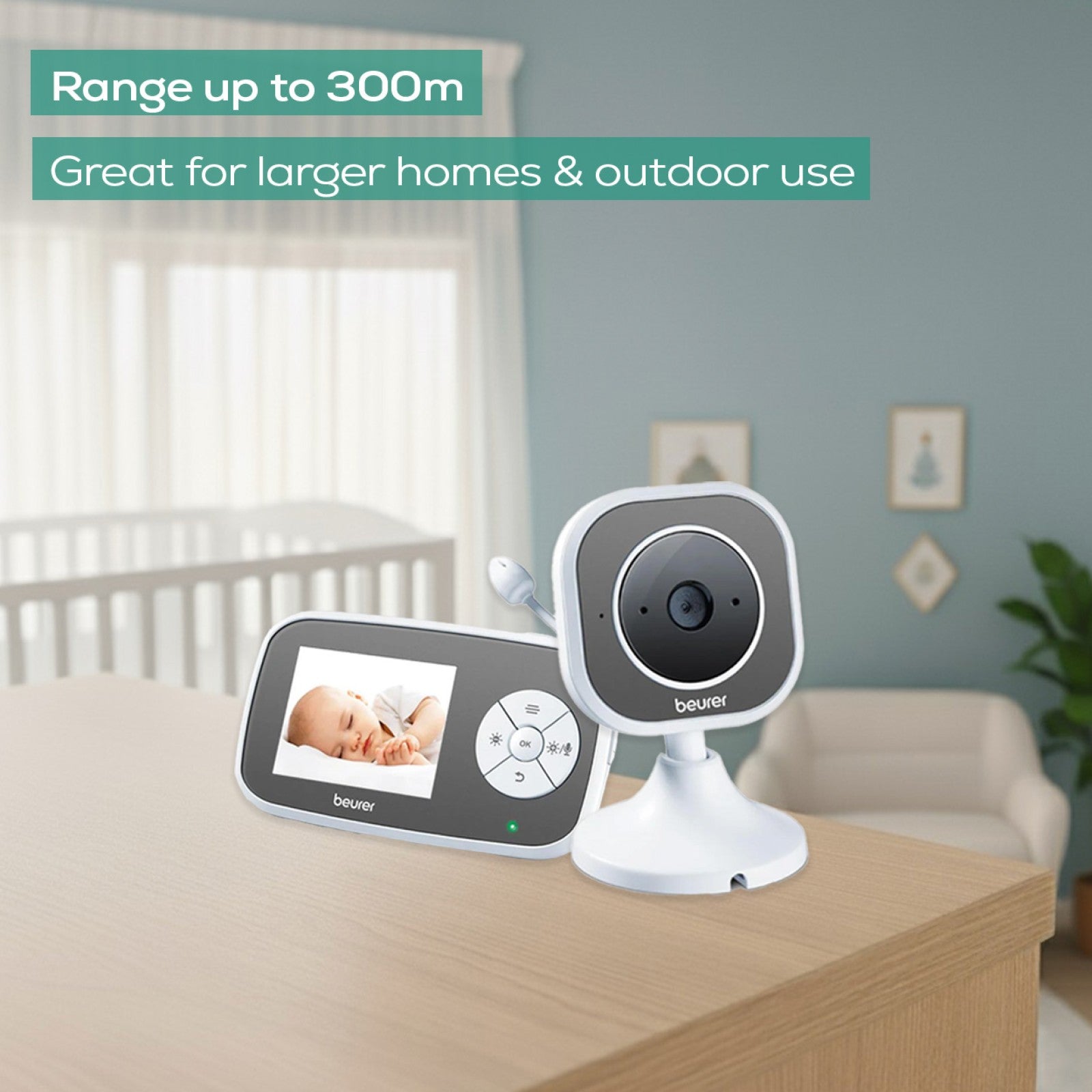 Beurer Video Baby Monitor BY 110 Day & Infrared Night Vision, 2.8" LCD Colour Display, ECO+ Mode, 2-Way Intercom