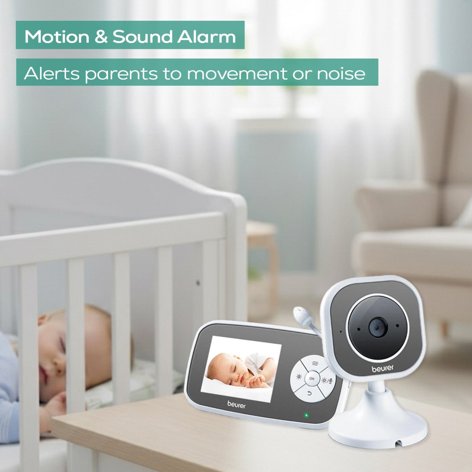 Beurer Video Baby Monitor BY 110 Day & Infrared Night Vision, 2.8" LCD Colour Display, ECO+ Mode, 2-Way Intercom