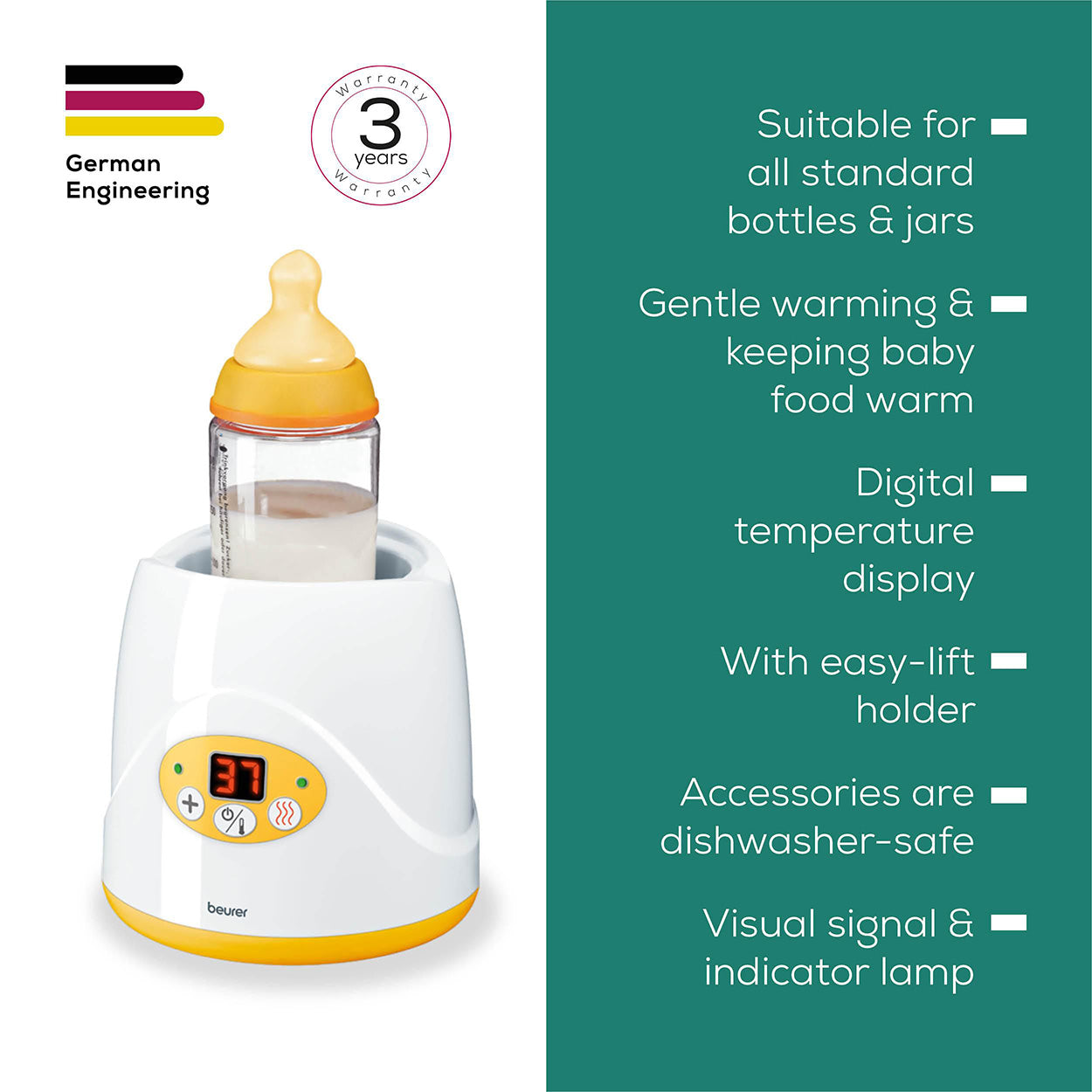 Beurer BY 52 Baby Food & Bottle Warmer | 2-in-1 | Warms Baby Food & Bottles & Keeps Them Warm