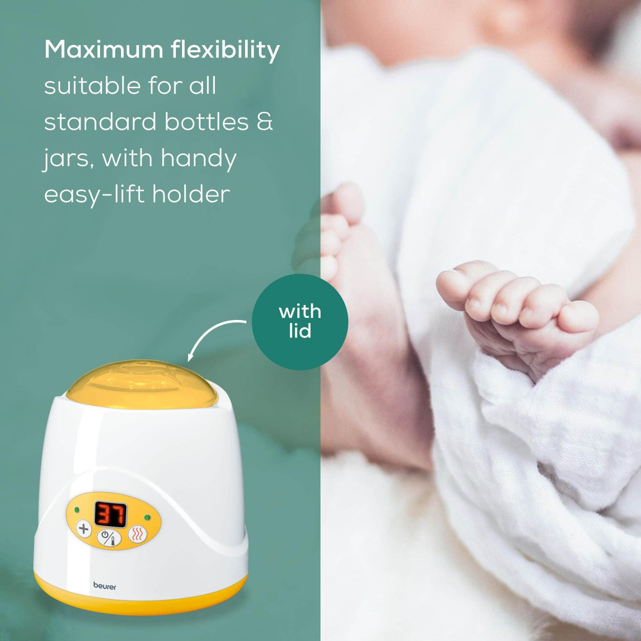 Beurer BY 52 Baby Food & Bottle Warmer | 2-in-1 | Warms Baby Food & Bottles & Keeps Them Warm