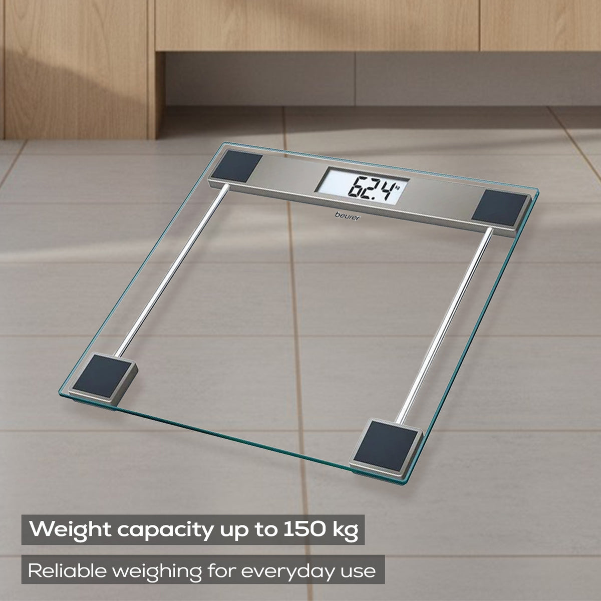 Beurer Germany Glass Bathroom Scale, 150kg Capacity, 100g Graduations GS 11