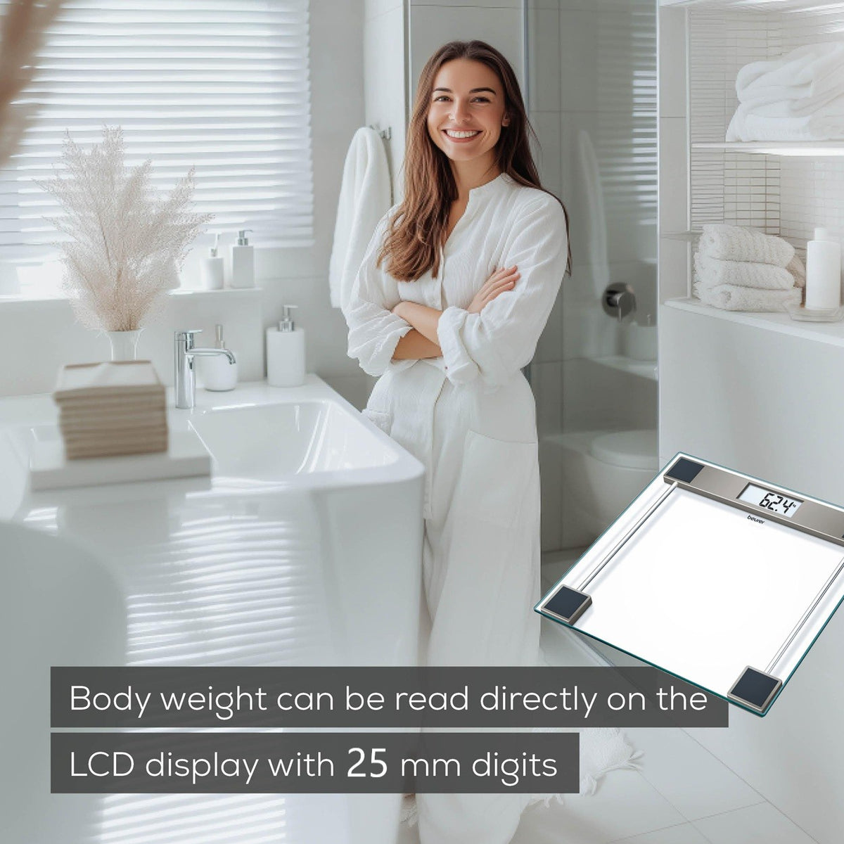 Beurer Germany Glass Bathroom Scale, 150kg Capacity, 100g Graduations GS 11