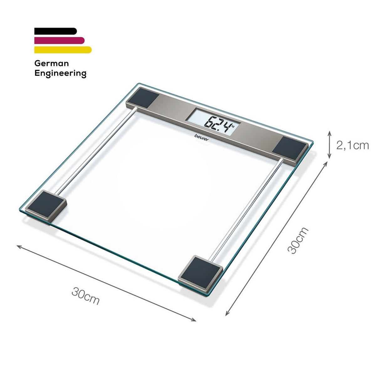 Beurer Germany Glass Bathroom Scale, 150kg Capacity, 100g Graduations GS 11