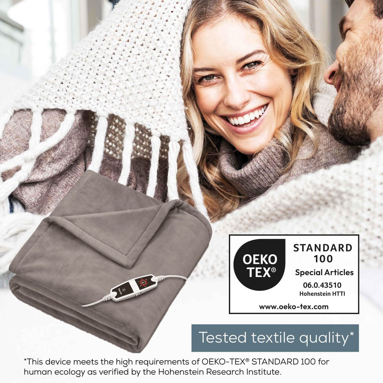 Beurer HD 150 XXL Electric Blanket Throw | Heated Over Blanket for Sofa, Bed, Study | 1.5x2m | Taupe Grey