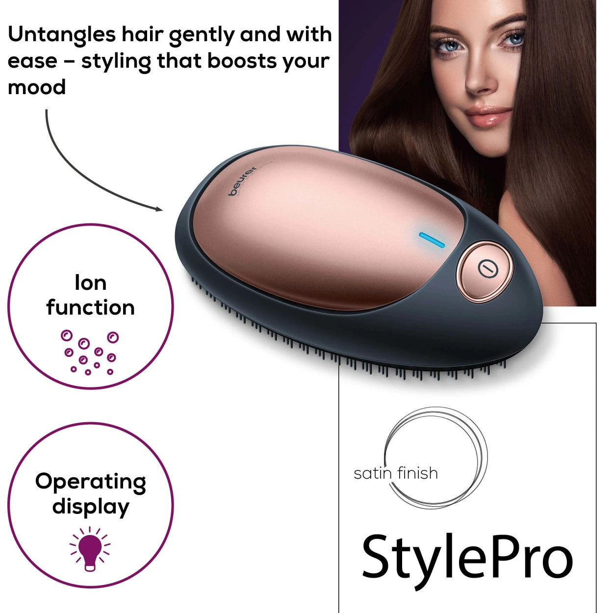 Beurer HT 10 Detangling Brush with Ion Handbag Size Port