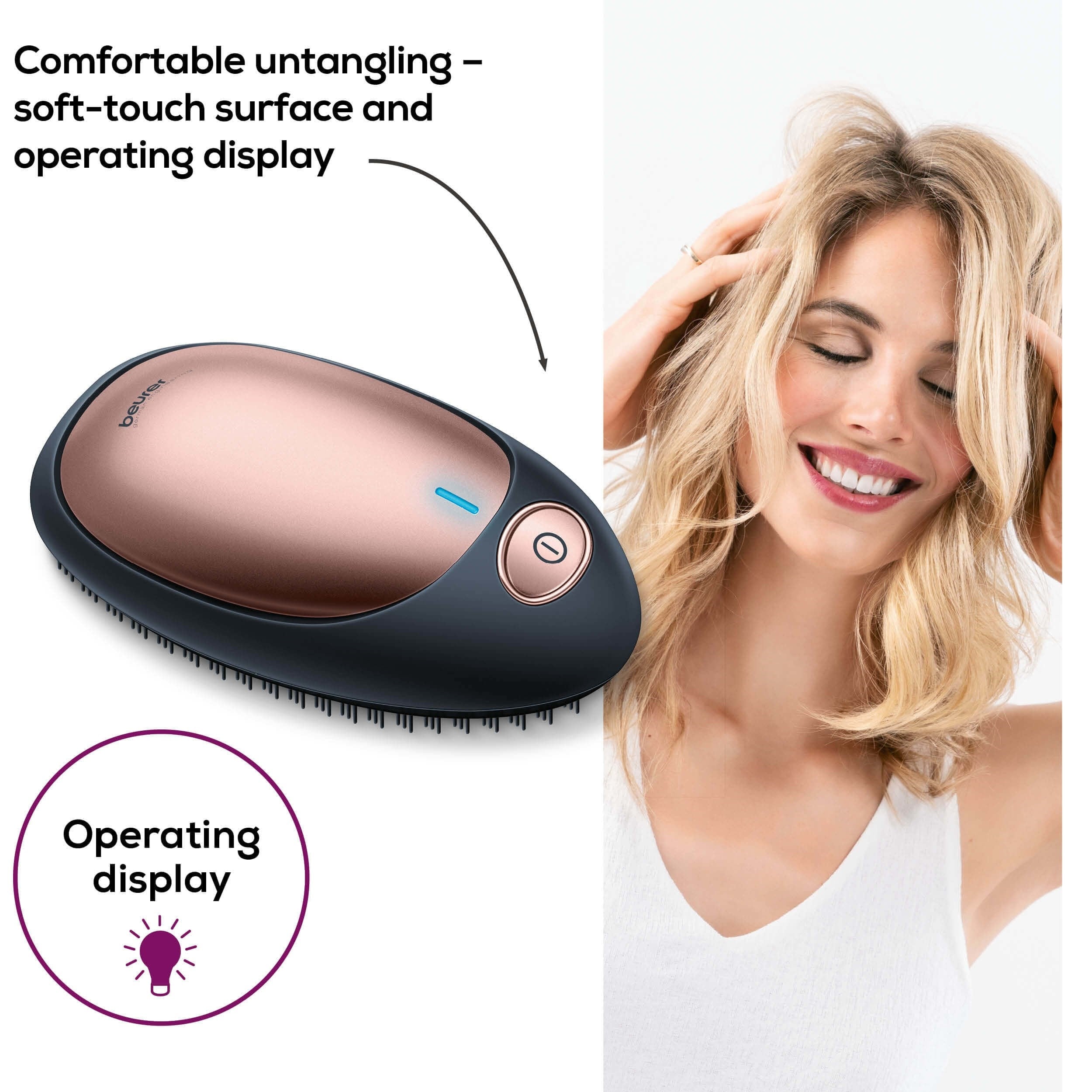 Beurer HT 10 Detangling Brush with Ion Technology. Handbag Size & Portable. Black & Rose