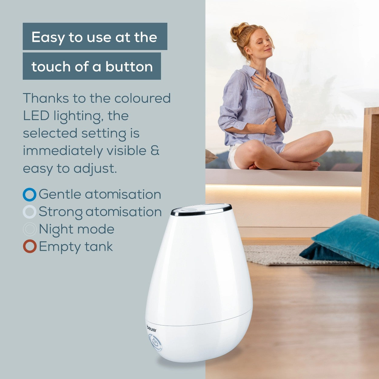Beurer Germany LB 37 | 2-in-1 Air Humidifier & Aroma Diffuser for All Rooms Up To 20m² | White