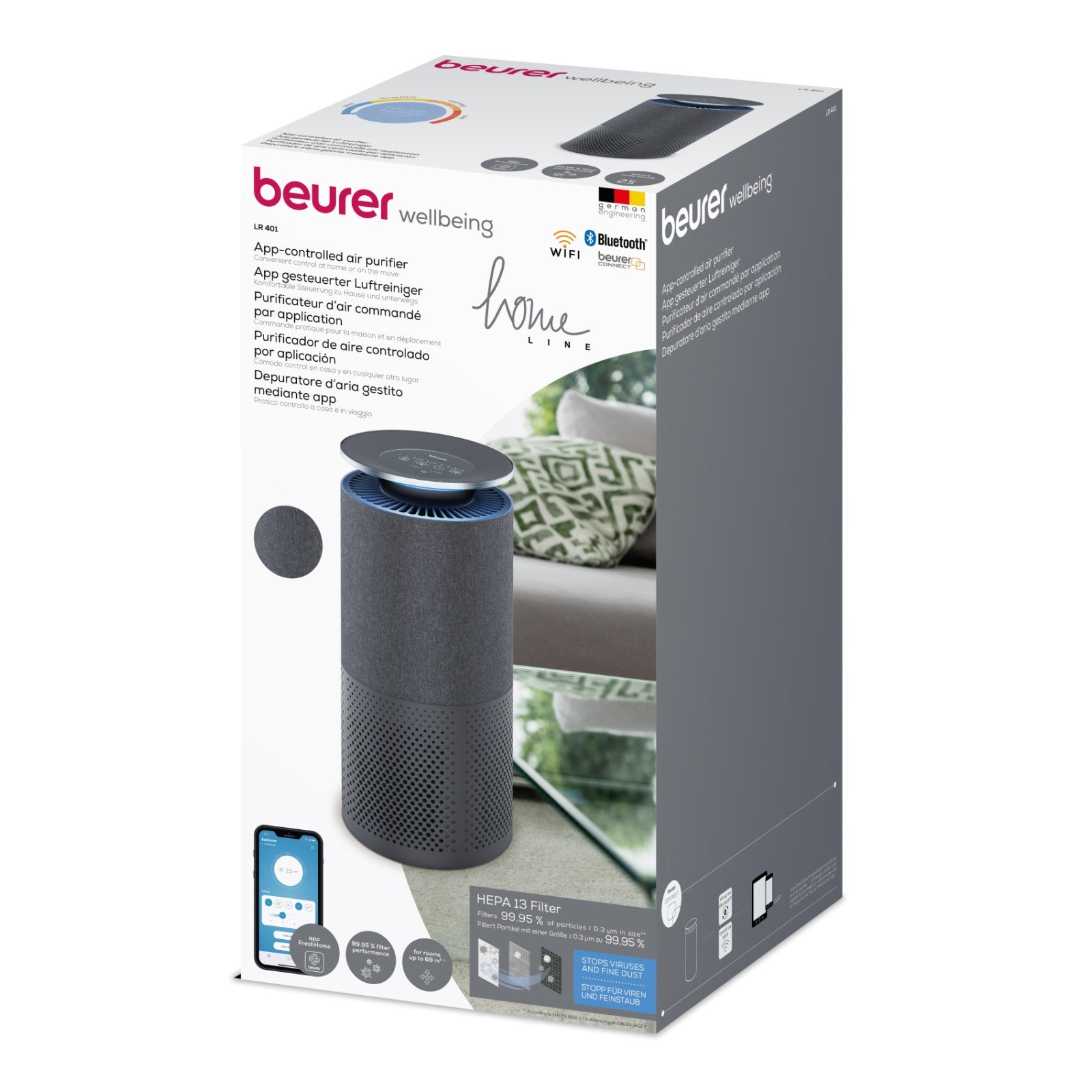 Beurer Germany LR 401 App Controlled Air Purifier with Smart Sensor: 99% Cleaner Air for Allergy Sufferers