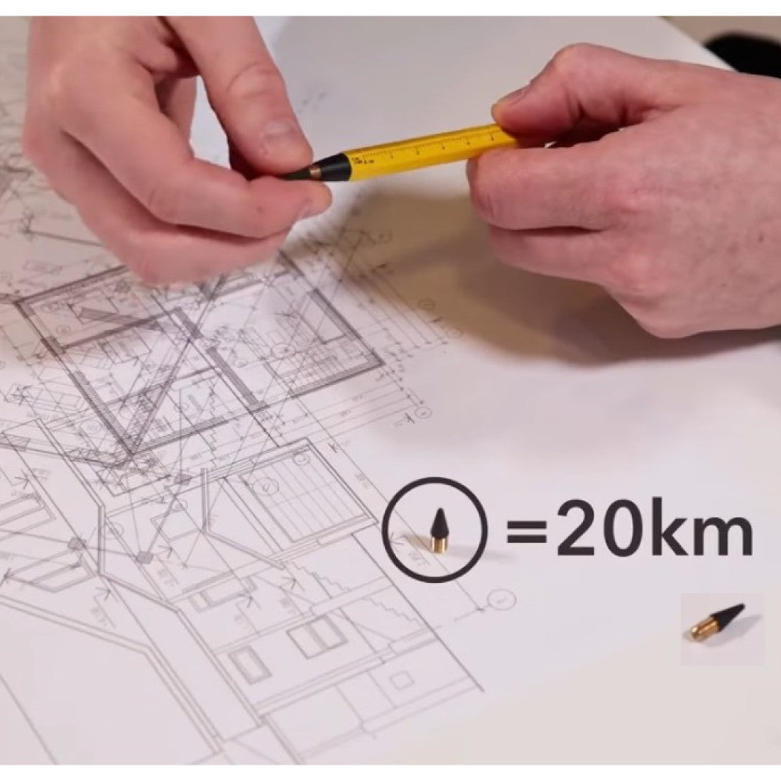 TROIKA Germany HB Pencil ENDLESS 20km Writing. No Sharpening. Erasable. Metal Body - Yellow