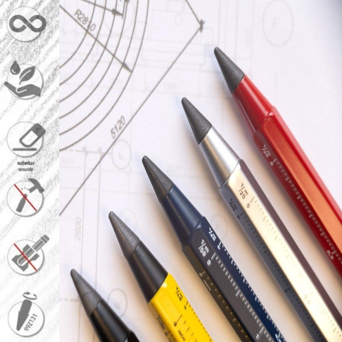 TROIKA Germany HB Pencil ENDLESS 20km Writing. No Sharpening. Erasable. Metal Body - Yellow