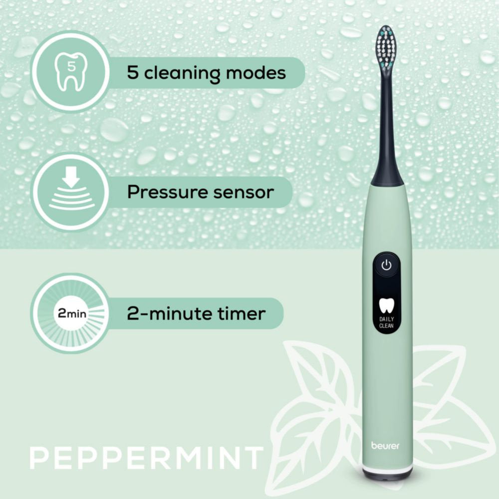 Beurer SC 50 Electric Toothbrush | Advanced Sonic Technology for Healthy Teeth & Gums | Eco-Friendly | Peppermint Green