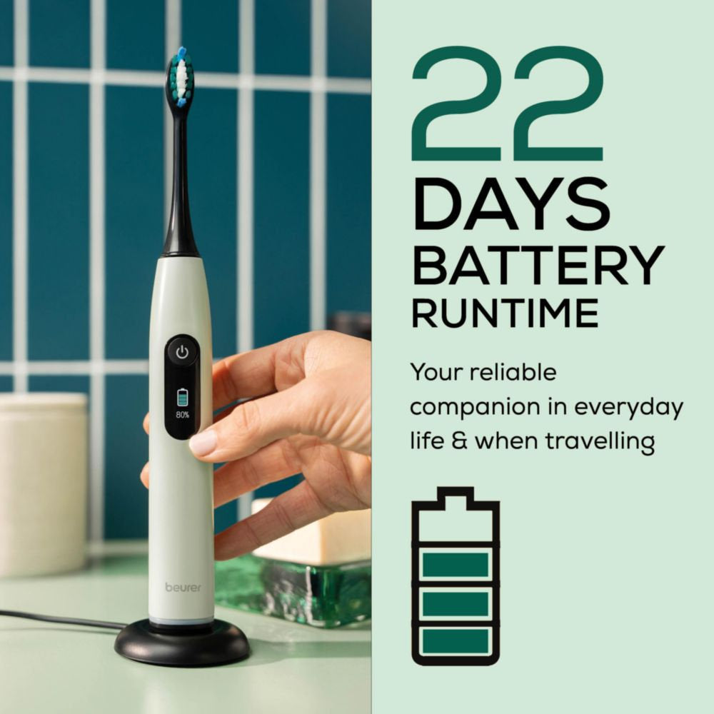 Beurer SC 50 Electric Toothbrush | Advanced Sonic Technology for Healthy Teeth & Gums | Eco-Friendly | Peppermint Green