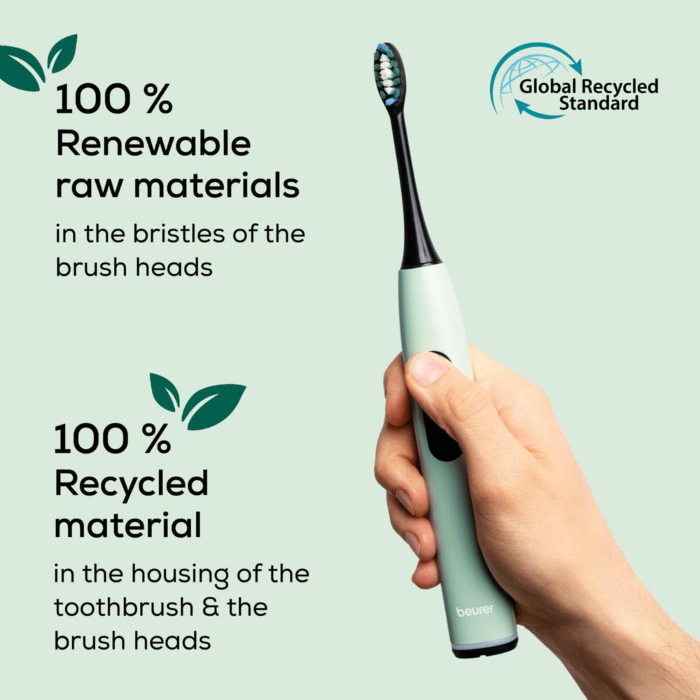 Beurer SC 50 Electric Toothbrush | Advanced Sonic Technology for Healthy Teeth & Gums | Eco-Friendly | Peppermint Green