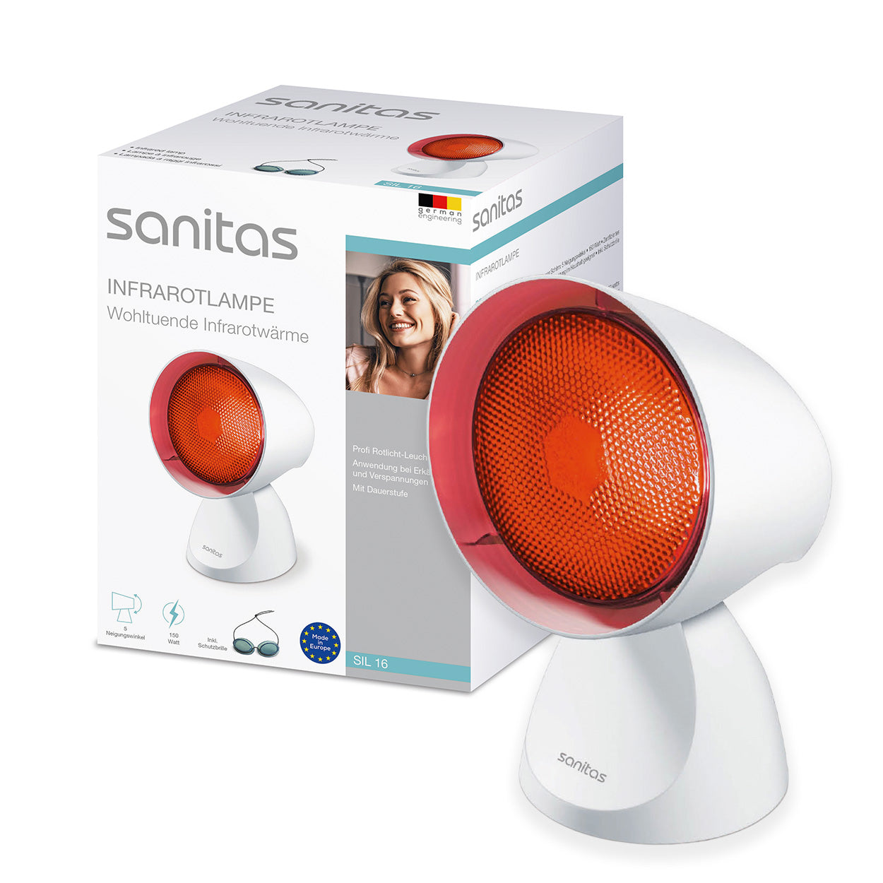 Sanitas Infrared Lamp 150W Heat Lamp Soothes Colds & Muscle Strain | SIL 16