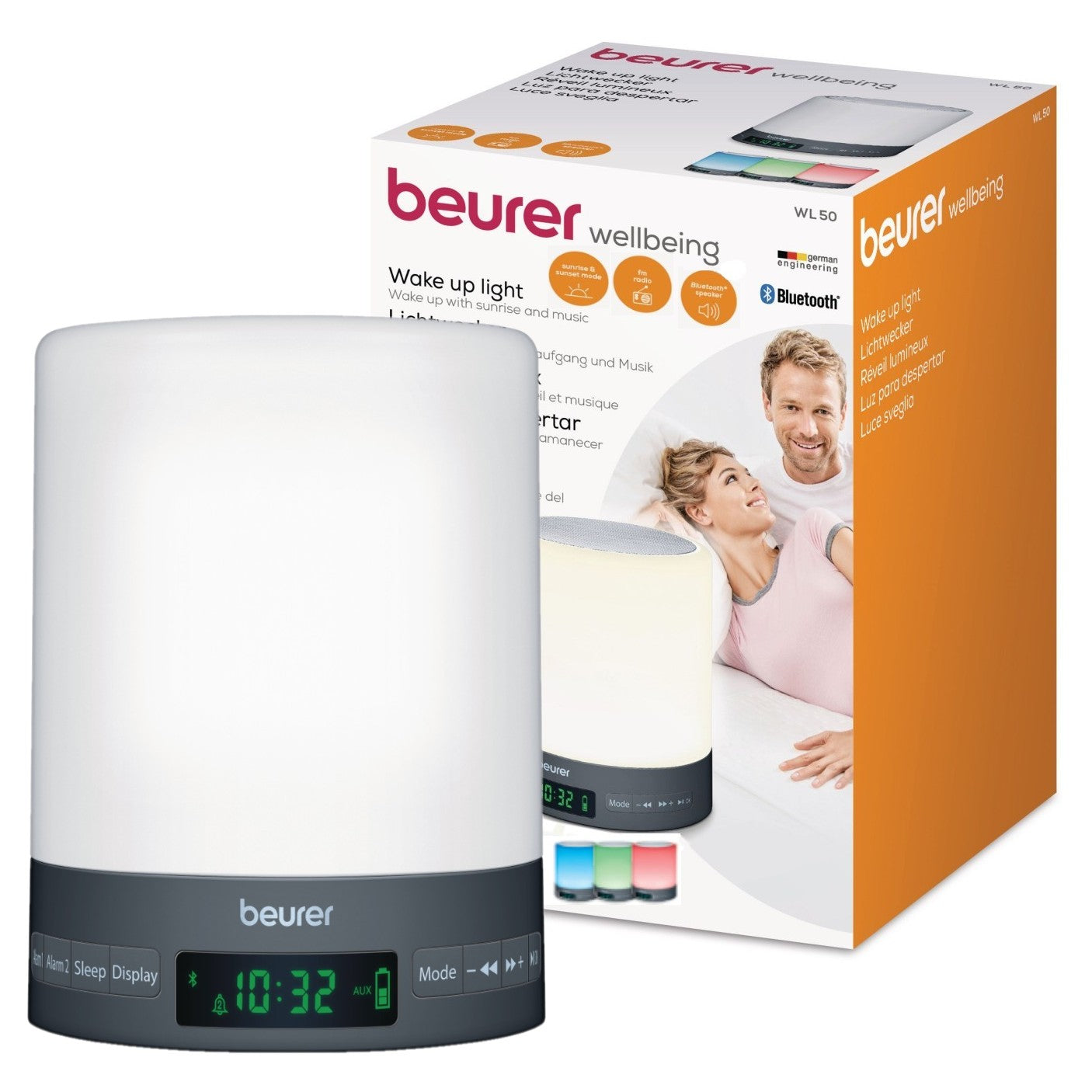 Beurer WL 50 Alarm Clock | Sunrise/Sunset Simulation | Radio & Bluetooth Speaker | Bedside Light | LED Light Colours