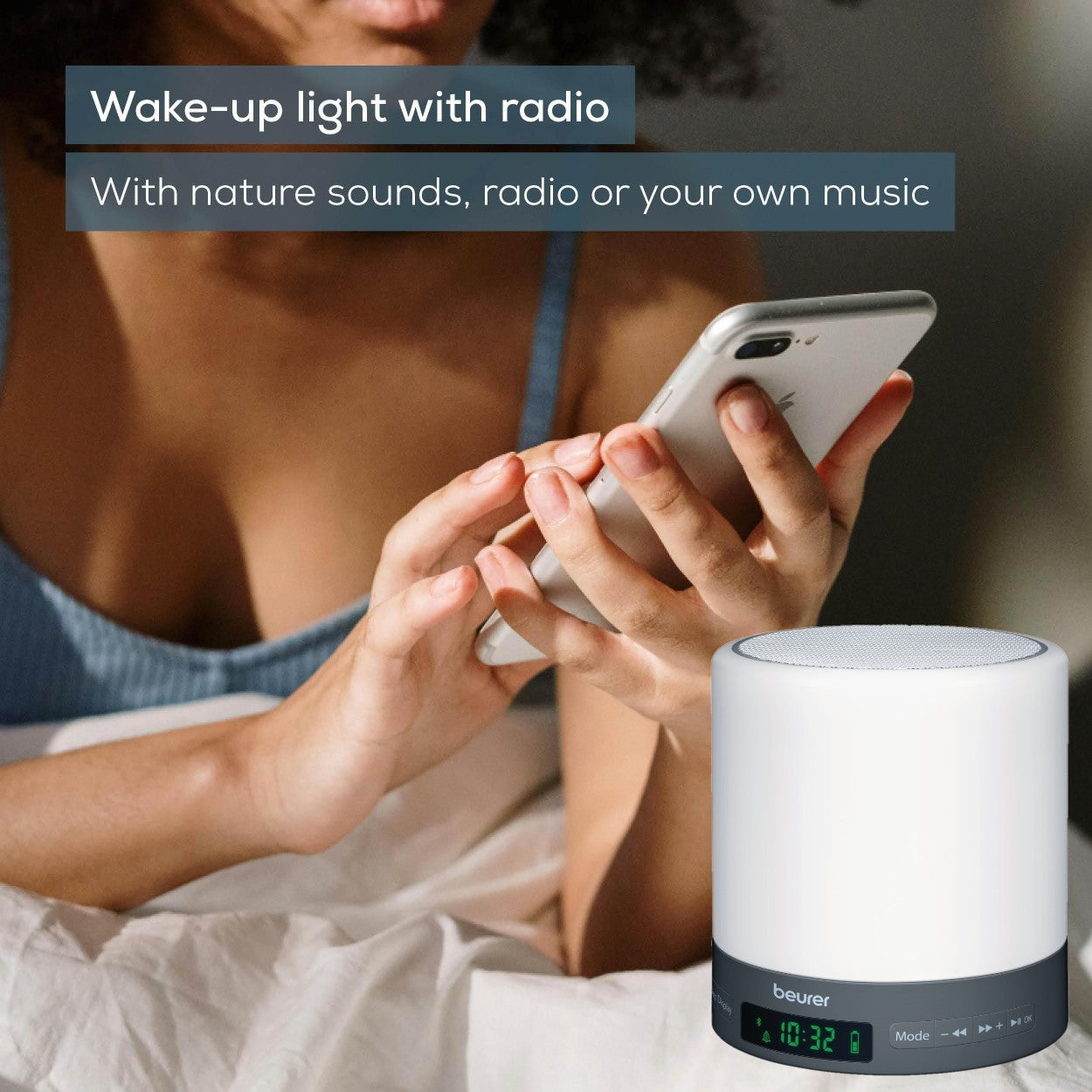 Beurer WL 50 Alarm Clock | Sunrise/Sunset Simulation | Radio & Bluetooth Speaker | Bedside Light | LED Light Colours