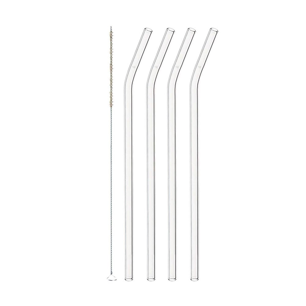 Leonardo Glass Straws with Bend Ciao 23cm with Cleaning Brush – Set of 4