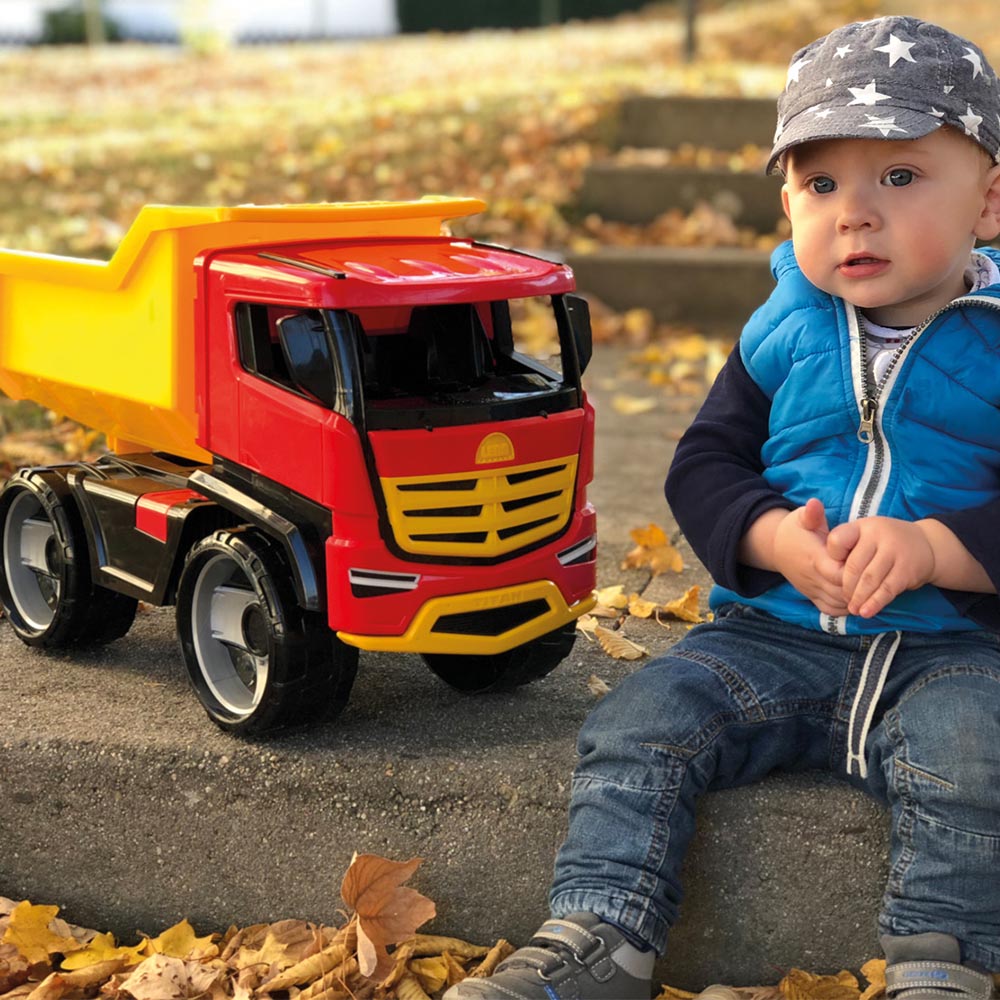 LENA Toy Dump Truck XL GIGA TRUCKS TITAN Red and Yellow 51 x 26 x 35cm