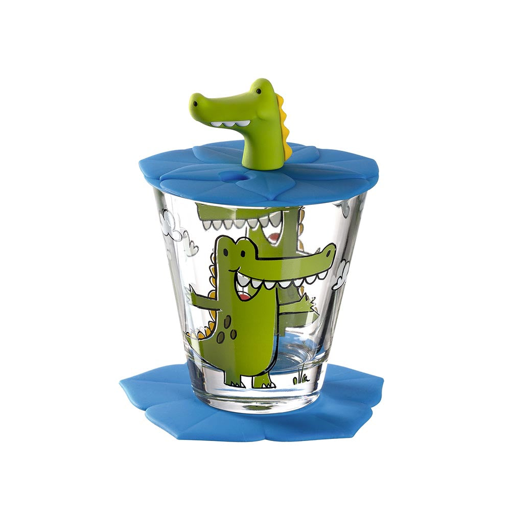 Leonardo Bambini Kids Drinking Glass Set (Cup, Saucer & Lid) - Croco