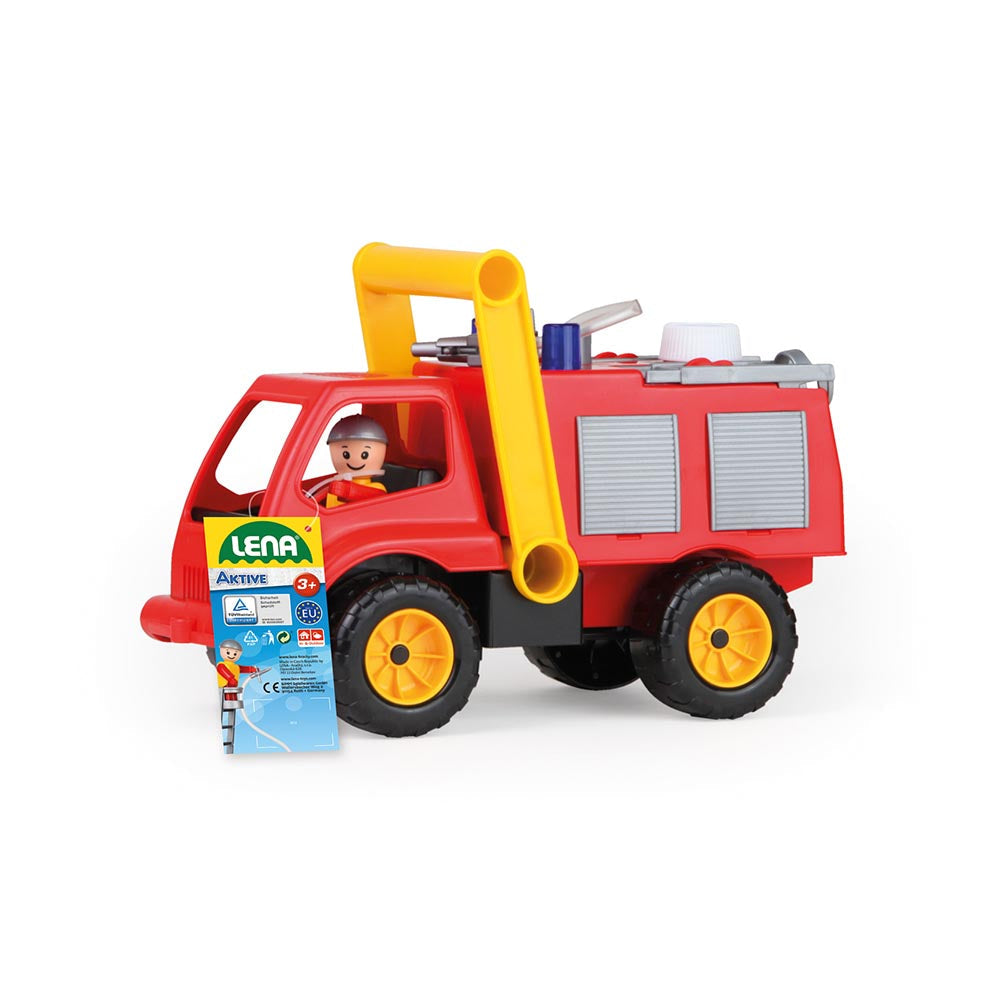 LENA Toy Fire Engine Truck with Spray Function and Toy Figure AKTIVE 26cm