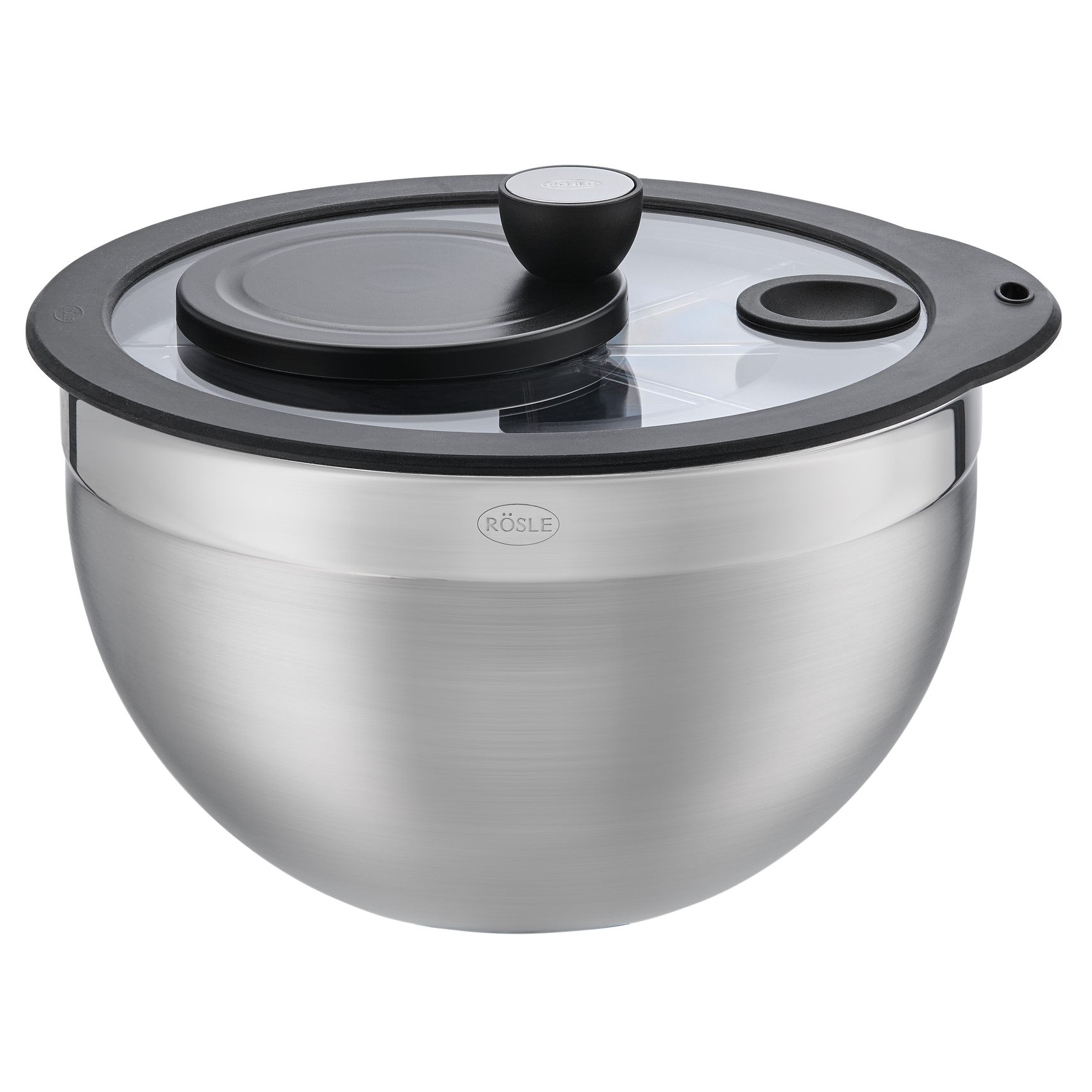 Roesle Salad Spinner with Glass Lid and Stainless Steel Bowl for Serving