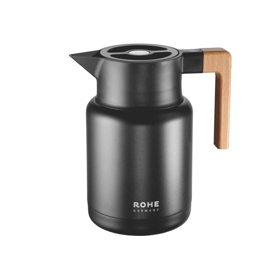 ROHE Thermos Vacuum Flask with Wood Handle "Isidor" 1.4L - Black