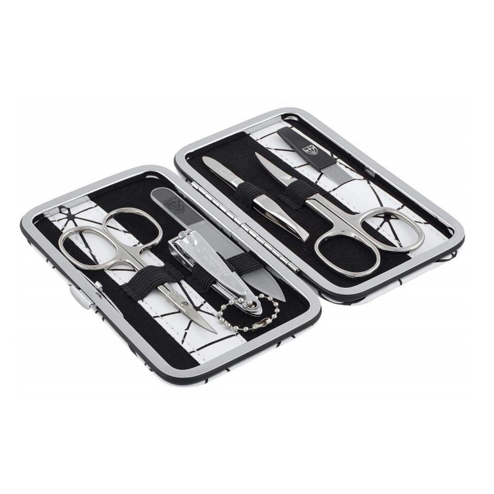 Kellermann 3 Swords Manicure Set 4255 F N Black White Faux Leather 6 Piece