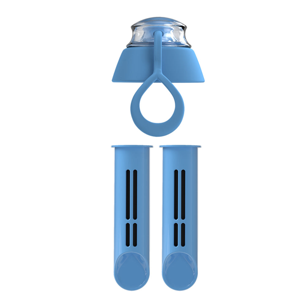 PearlCo Water Bottle Filter Cartridge x 2 + Free Lid - Blue
