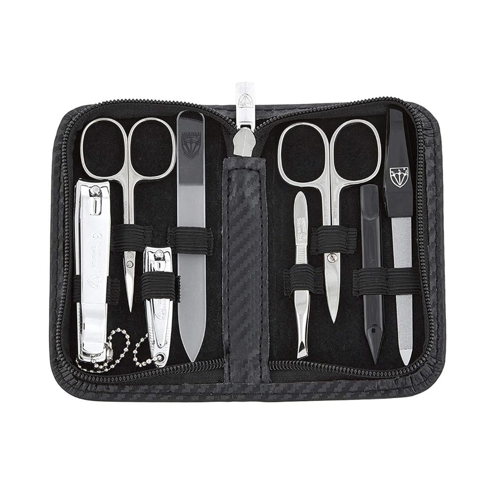 Kellermann Manicure Set Extra-Fine Steel & Carbon Black Case 6213FN 8 Piece