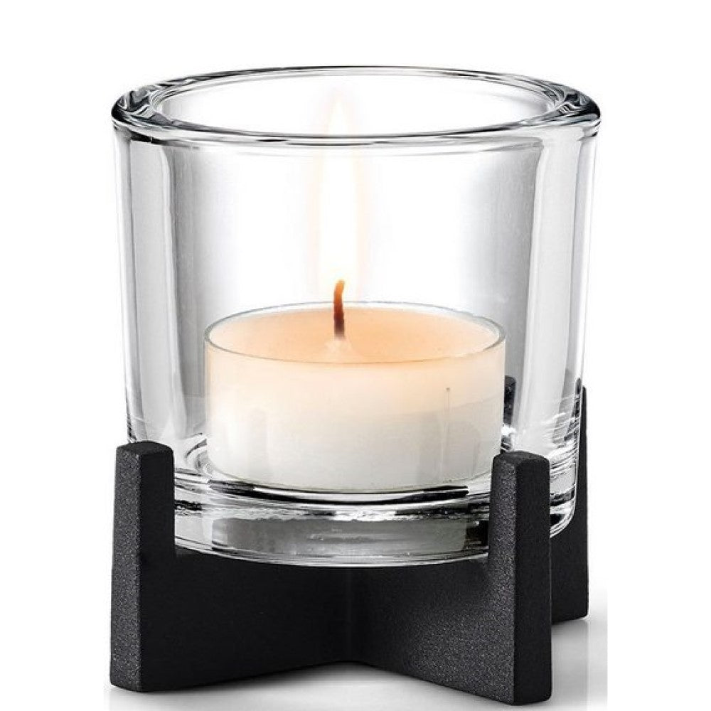 Blomus Candle Holder: Glass on Black Steel Base S NERO 11cm
