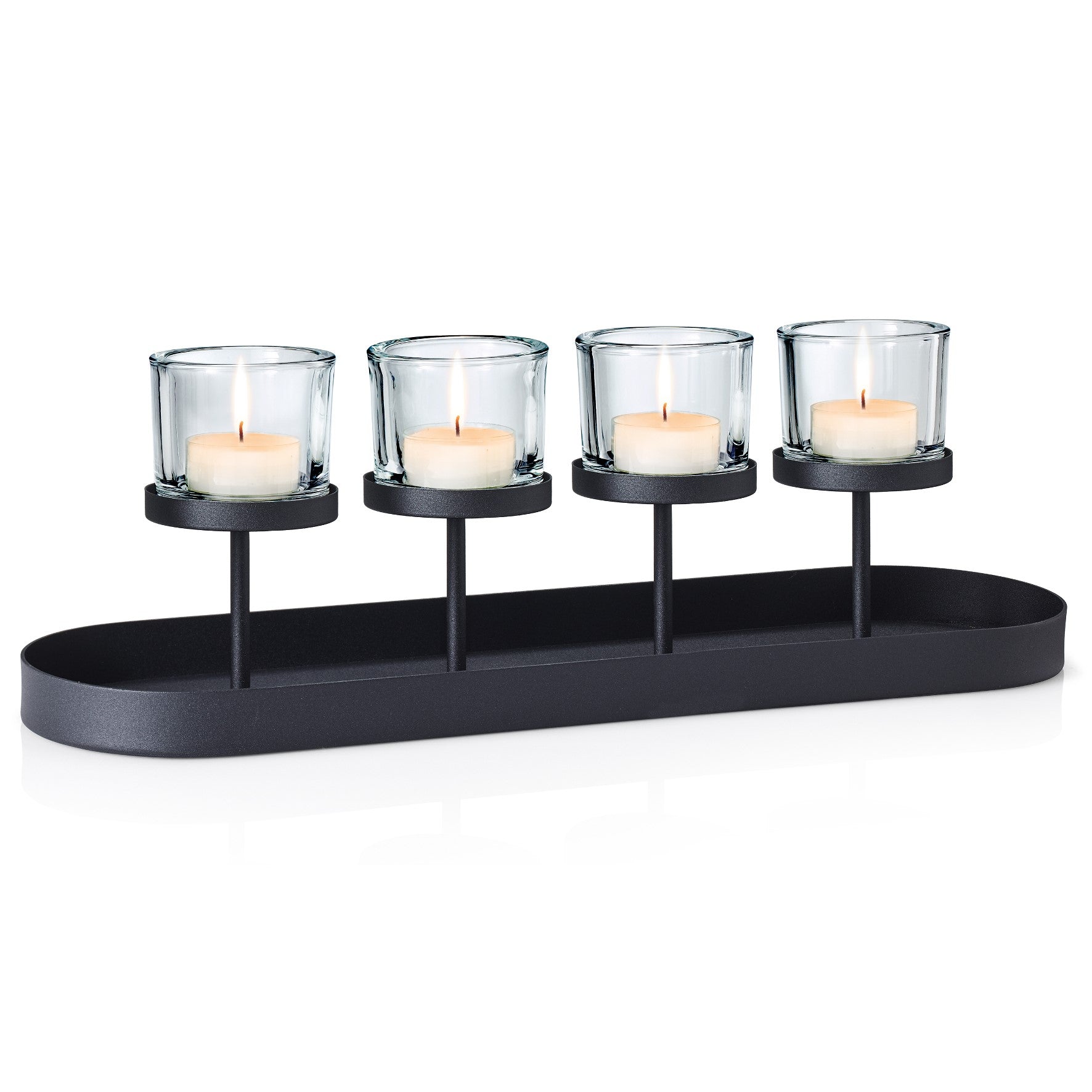 Blomus Candle Holder: Raised Tealights on Elongated Black Steel Tray NERO