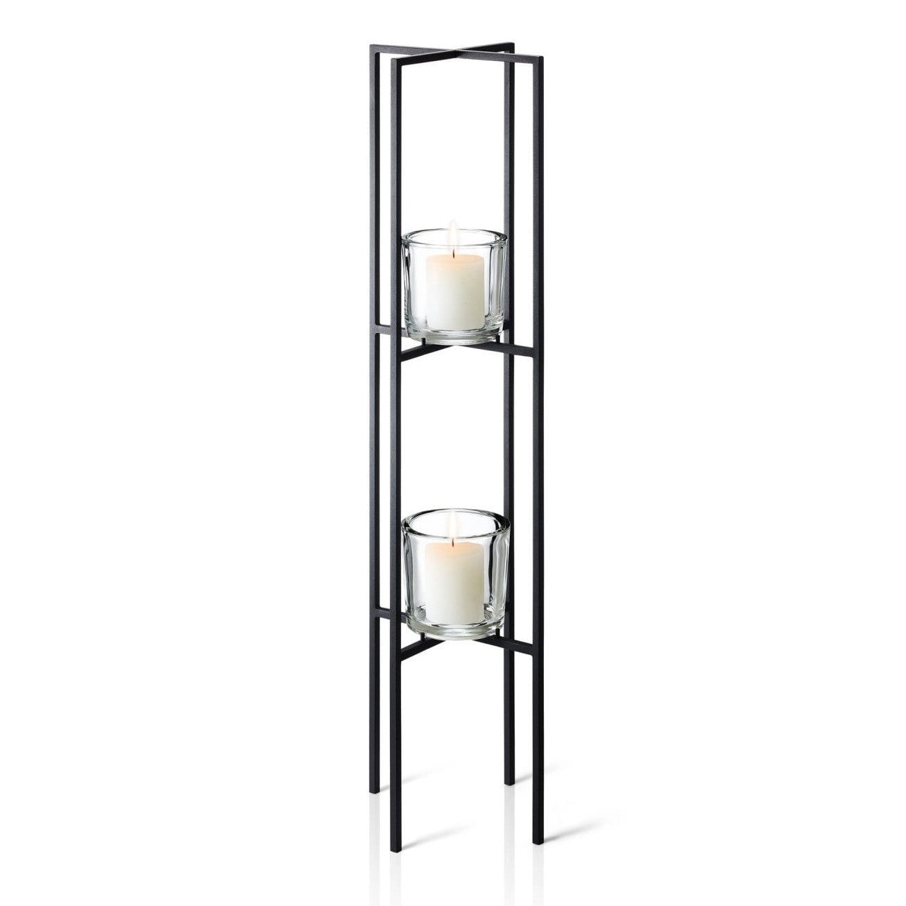 Blomus Glass Candle Holders on 2-Tiered Black Steel Frame NERO 90cm