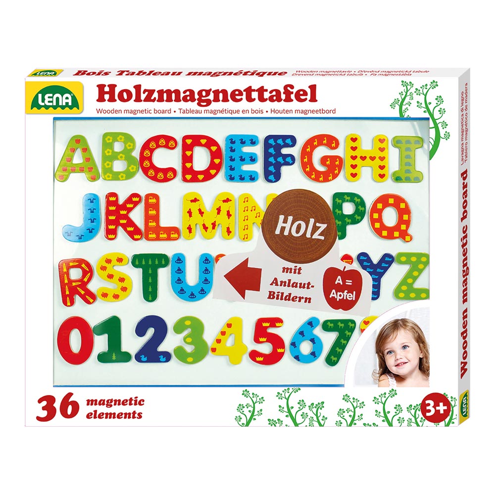LENA Magnetic Board with 26 Letters and 10 Digits: Nature Theme